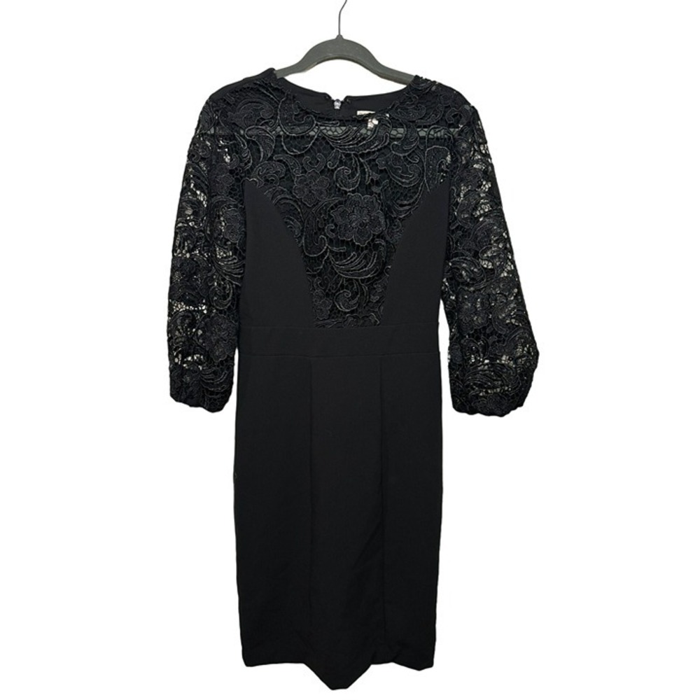 Eva Mendes New York & Company Dress Black Lace‎ Bodice Puff Sleeve 6 Womens